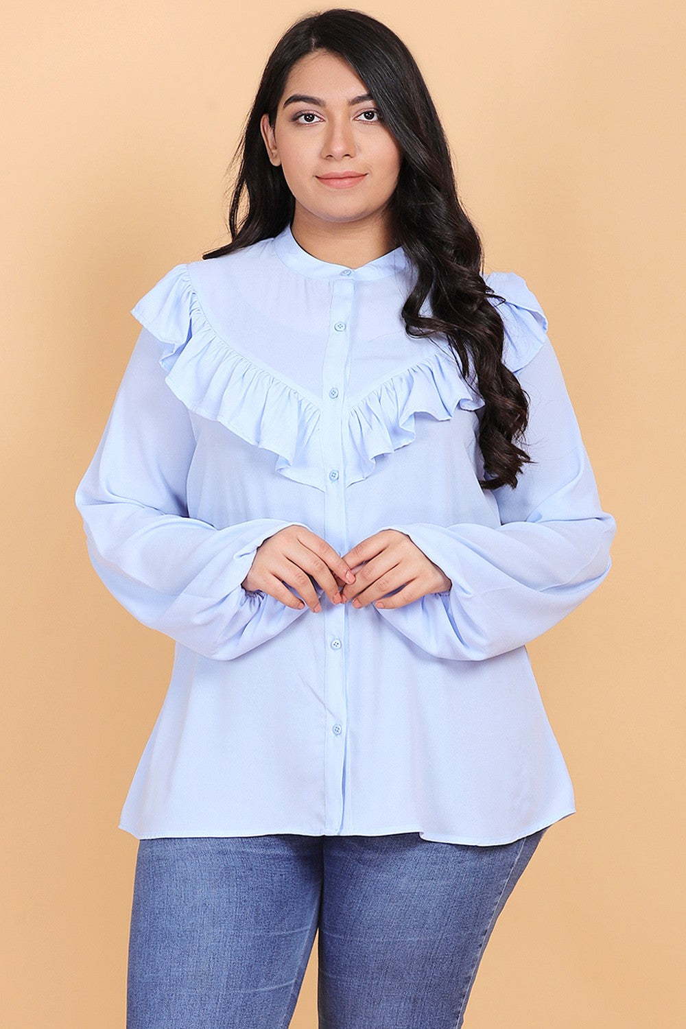 Blue Ruffle Shirt for Women