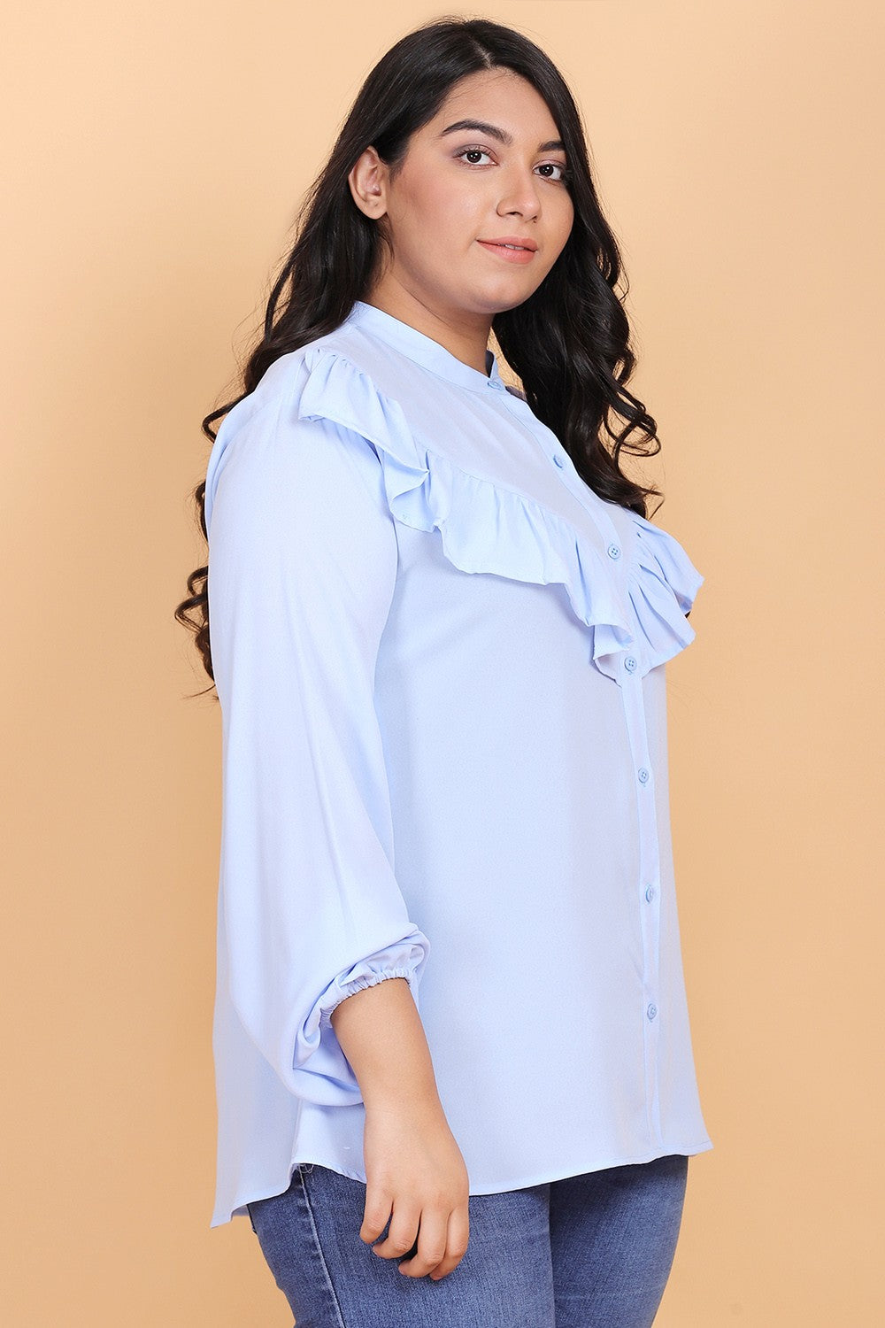 Solid Blue Ruffle Shirt