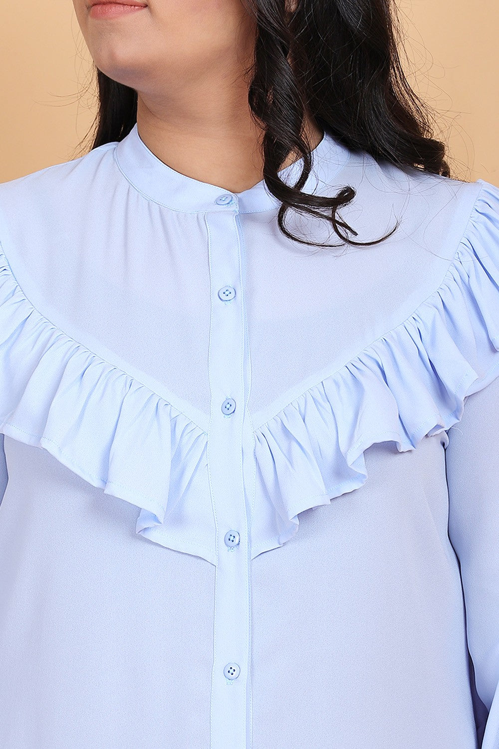 Solid Blue Ruffle Shirt