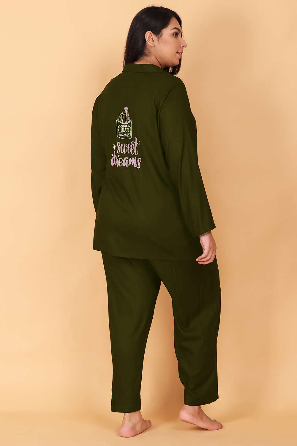 Olive Green Sweet Dreams Night Suit Set