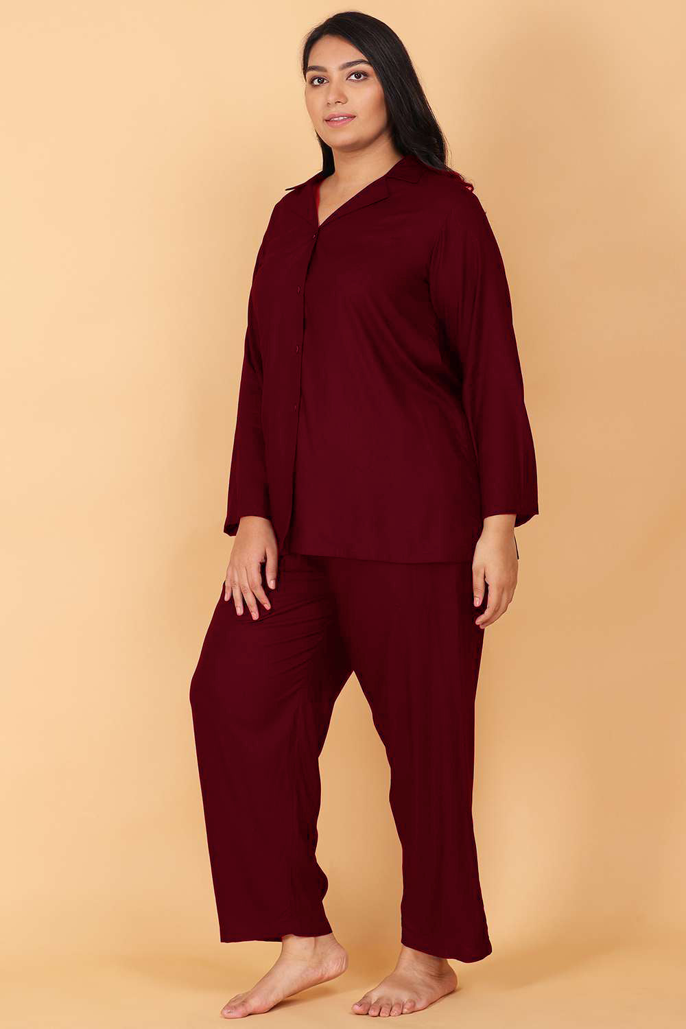 Maroon Queen Embroidery Night Suit Set