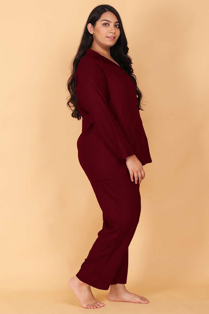 Maroon Queen Embroidery Night Suit Set