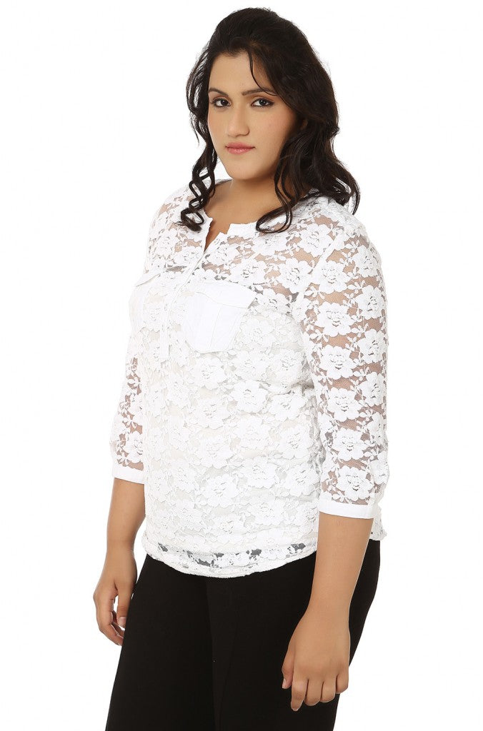 White Band Collar Lace Top