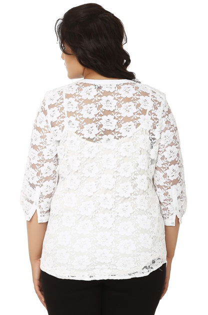 White Band Collar Lace Top