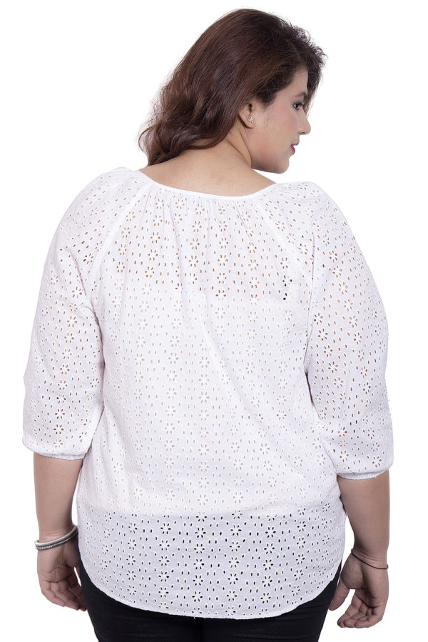 Cutwork Cotton 3/4 Sleeve White Top