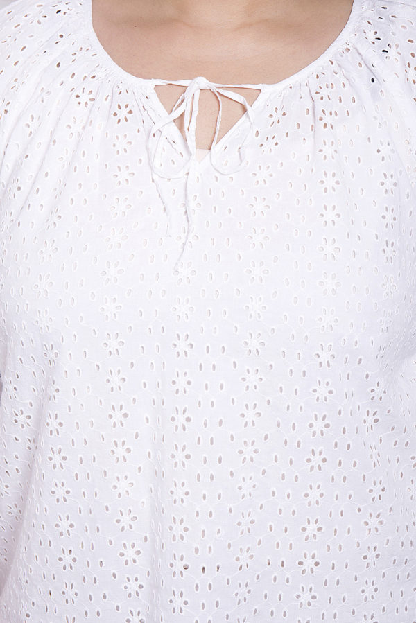 Cutwork Cotton 3/4 Sleeve White Top