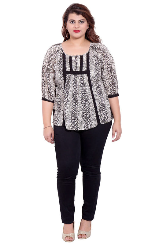 Cream Black Printed Lace Top