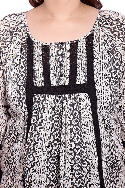 Cream Black Printed Lace Top