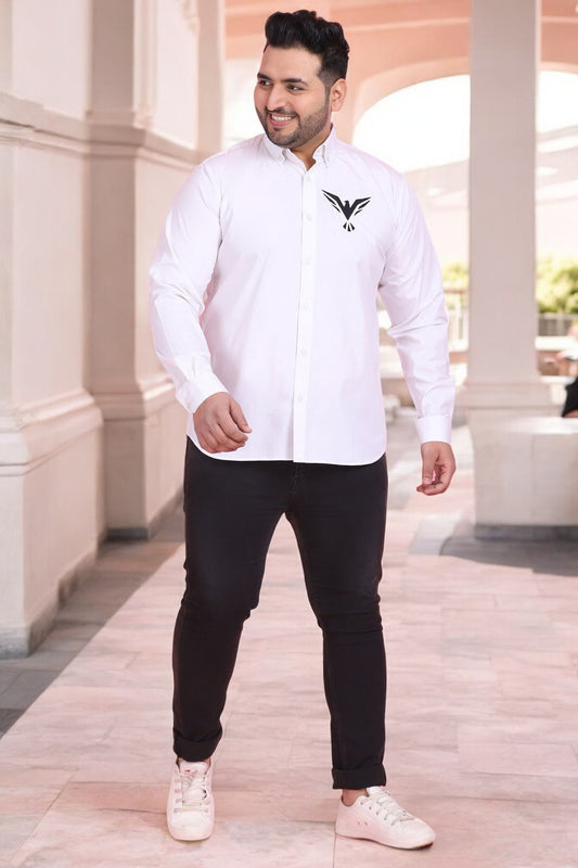 Plus Size Men White Eagle Embroidery Shirt