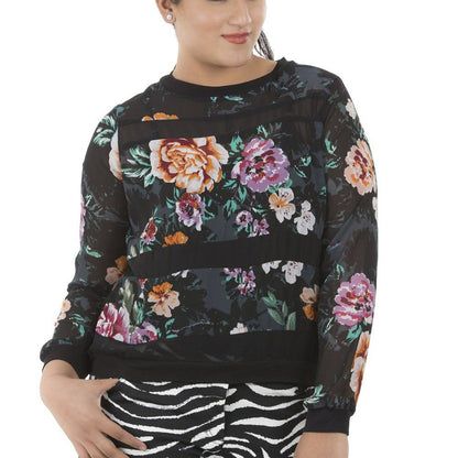 Black Flower Print Sweatshirt