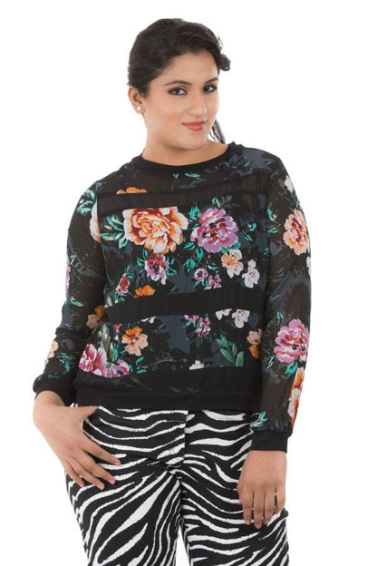 Black Flower Print Sweatshirt