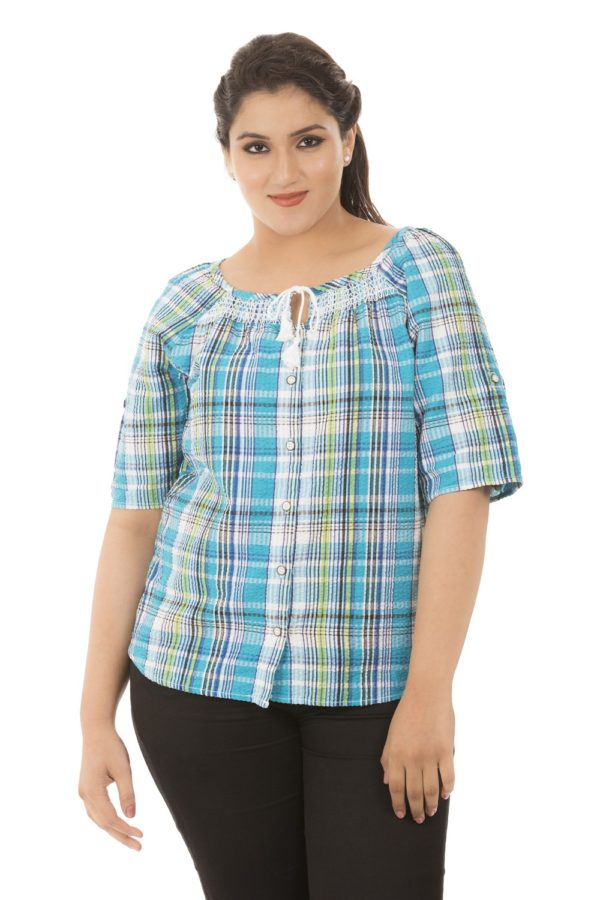 Blue Checkered Cotton Top