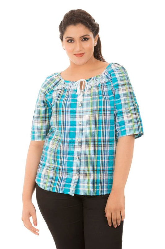 Blue Checkered Cotton Top