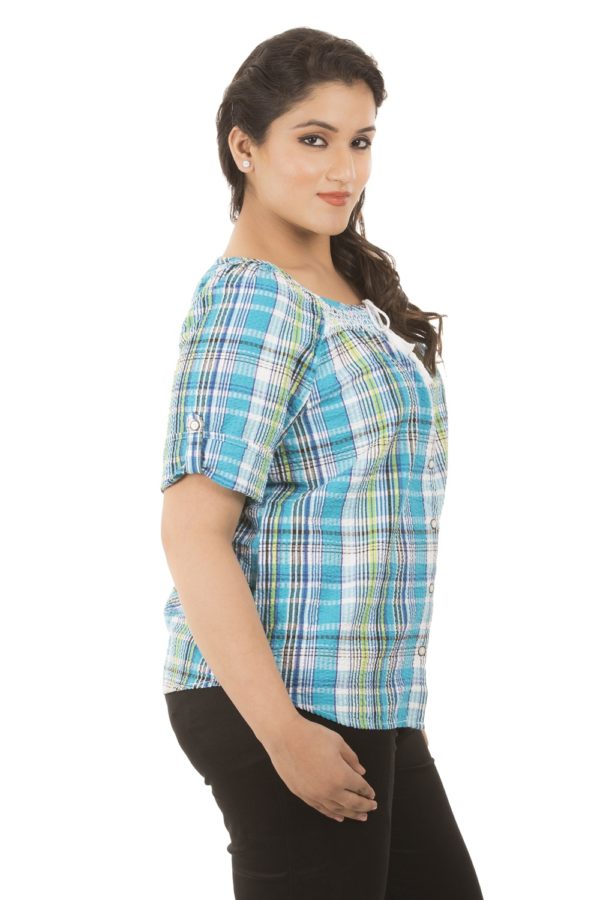 Blue Checkered Cotton Top