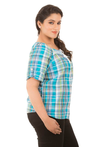 Blue Checkered Cotton Top