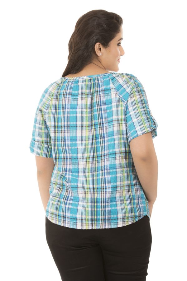 Blue Checkered Cotton Top