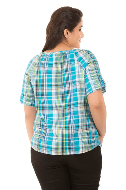 Blue Checkered Cotton Top