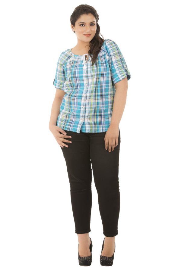 Blue Checkered Cotton Top