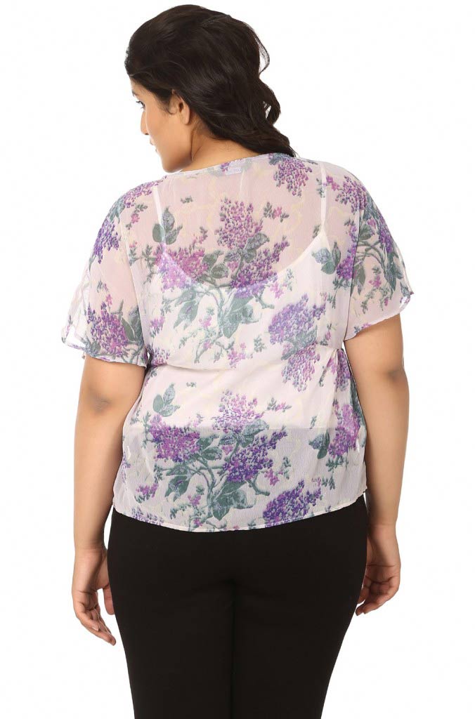 Mauve Printed Lace Work Top