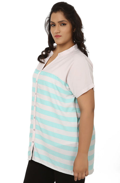 Green And Grey Striped Top