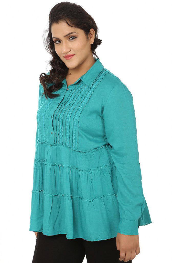 Sea Green Flared Full Sleeves Top