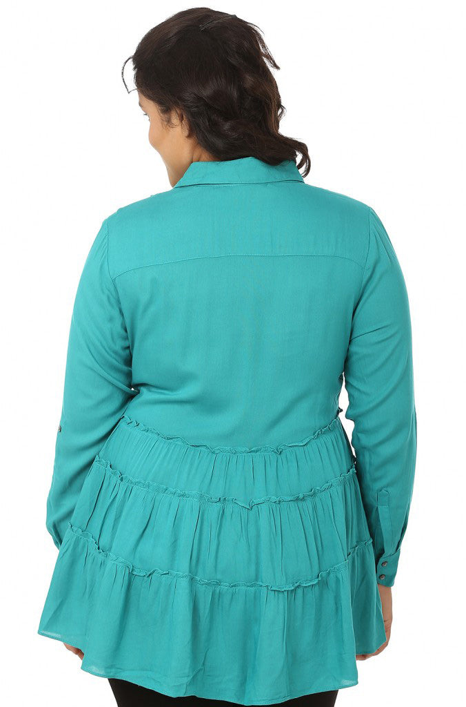 Sea Green Flared Full Sleeves Top