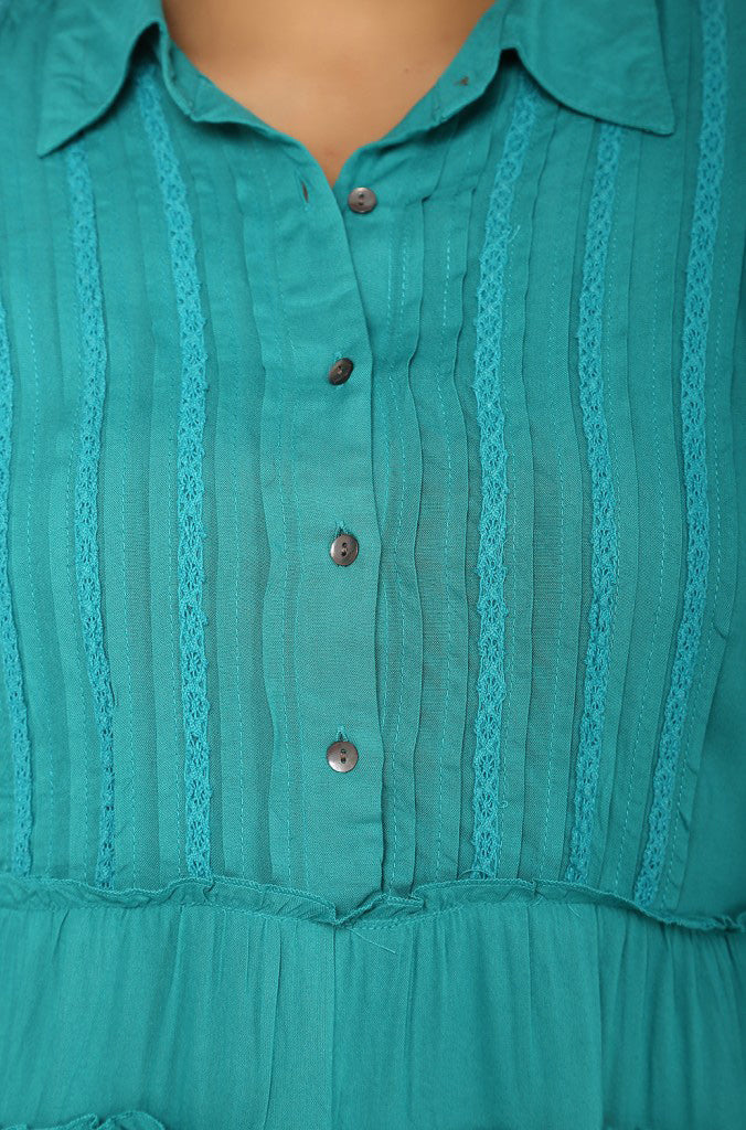 Sea Green Flared Full Sleeves Top