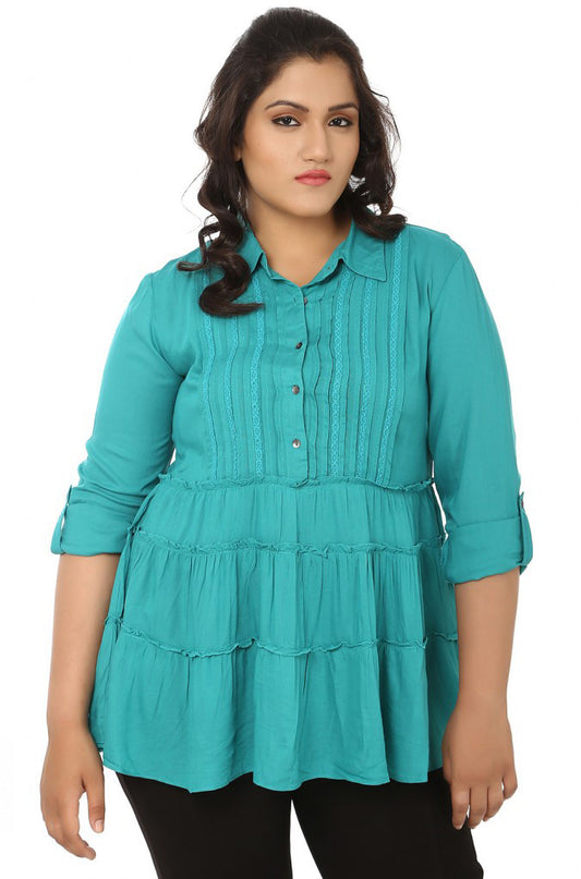 Sea Green Flared Full Sleeves Top