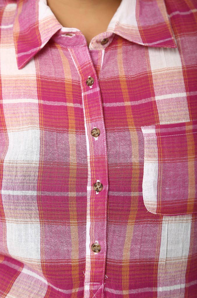 Pink White Checked Top