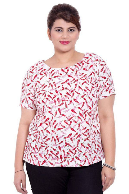 White Cutwork Cotton Printed Top