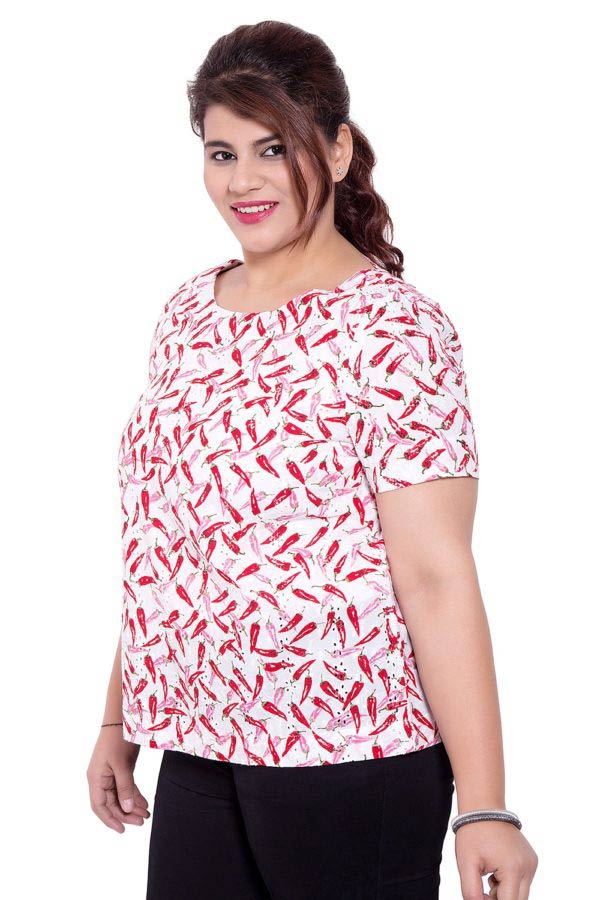 White Cutwork Cotton Printed Top