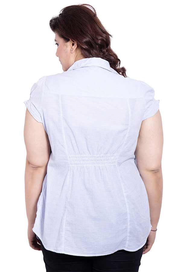 Plus Size Cap Sleeve Blue White Checkered Top