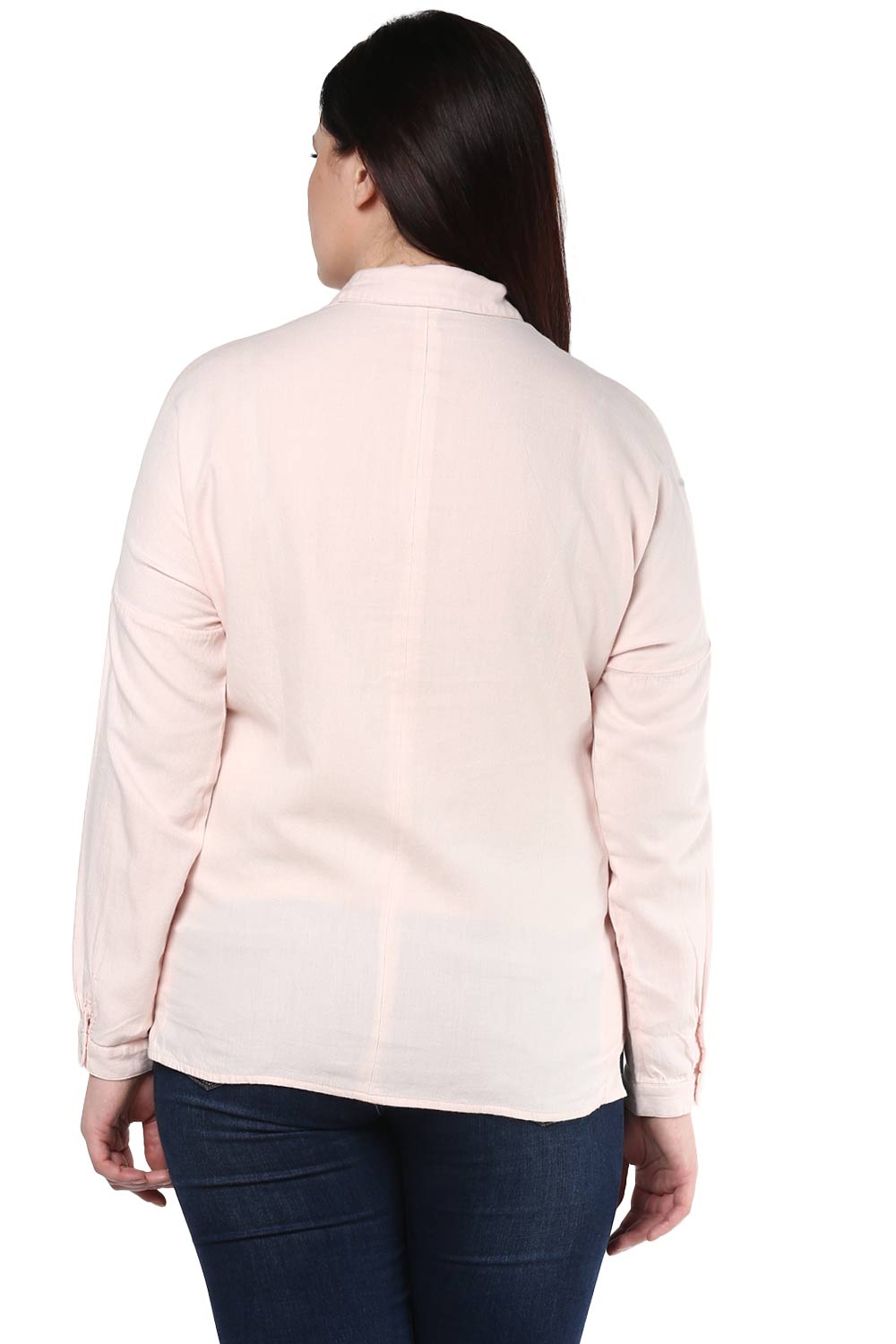 Plus Size Pastel Pink Loose-Fit High-Low Shirt