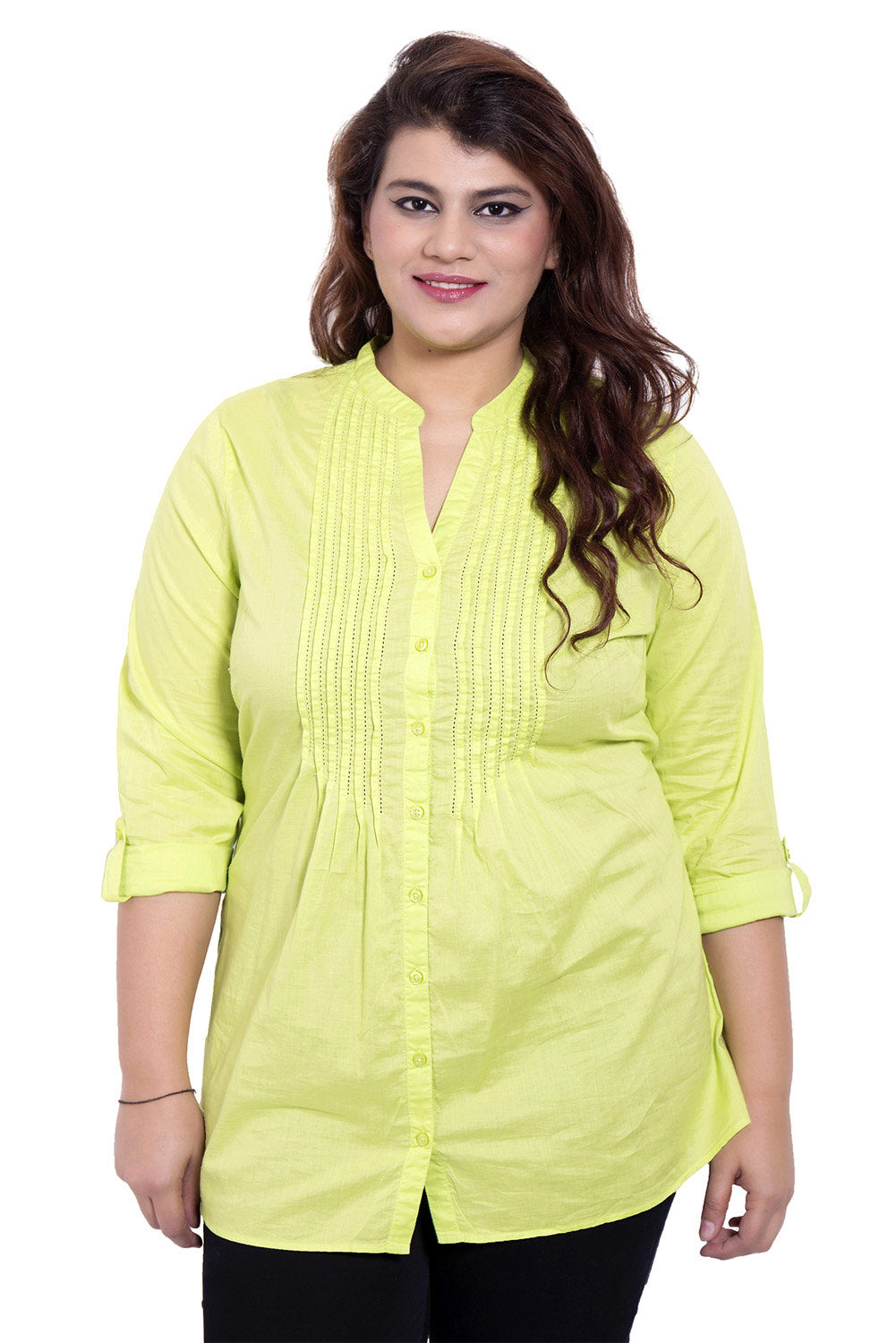 Plus Size Light Green Full Sleeve Tunic