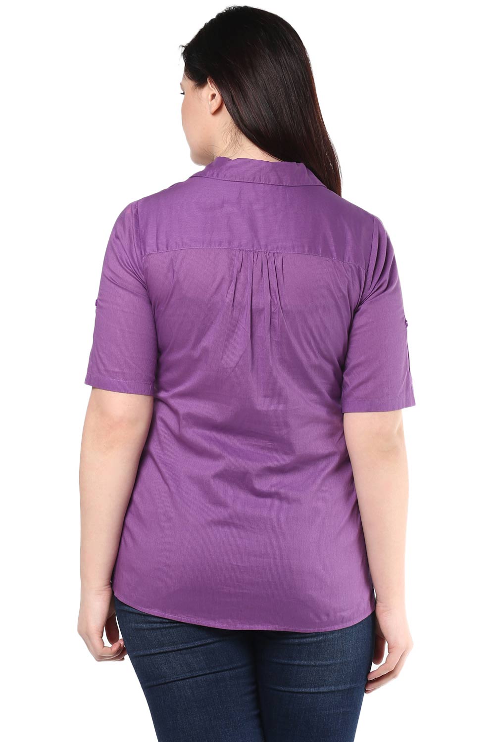 Purple Stripped Half Sleeve Shirt