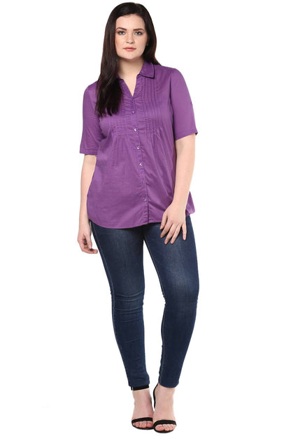 Purple Stripped Half Sleeve Shirt