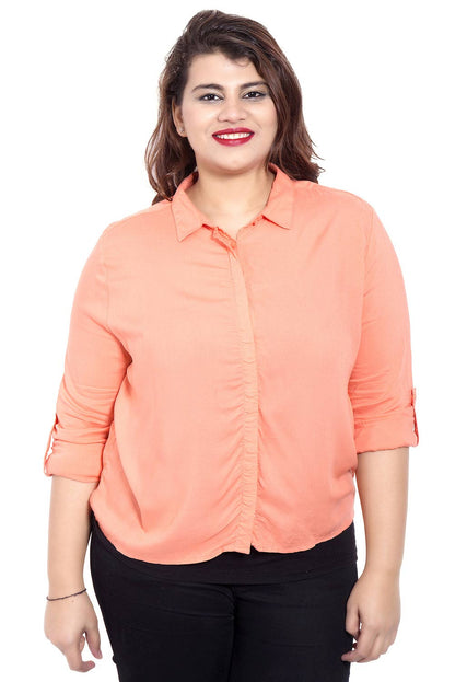 Peach Color Button Up Crop Shirt