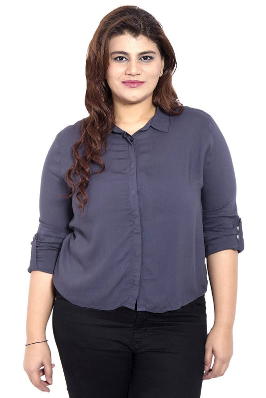 Dark Blue Button Up Crop Shirt