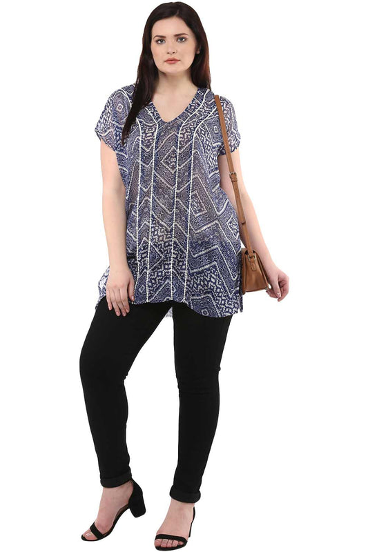 Plus Size Blue Printed Georgette Top