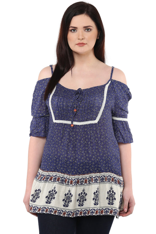 Cold Shoulder Flared Printed Top