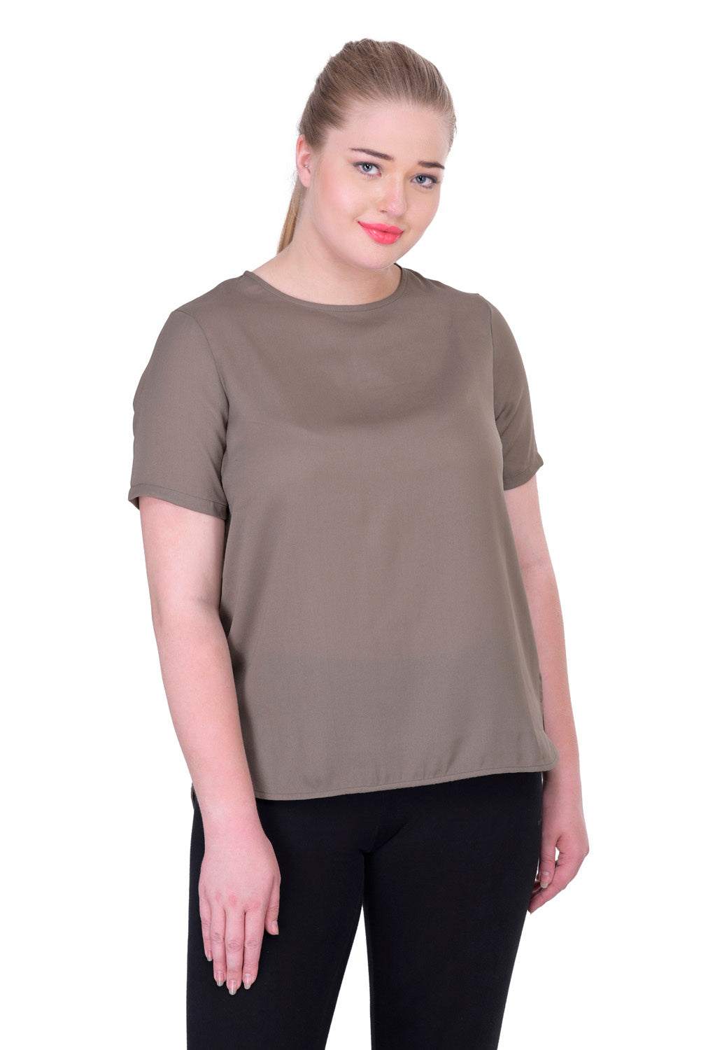 Plus Size Olive Green High Low Top