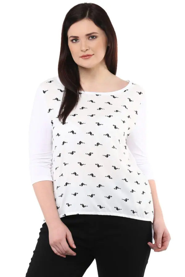 Plus Size Bird Printed High-Low Top