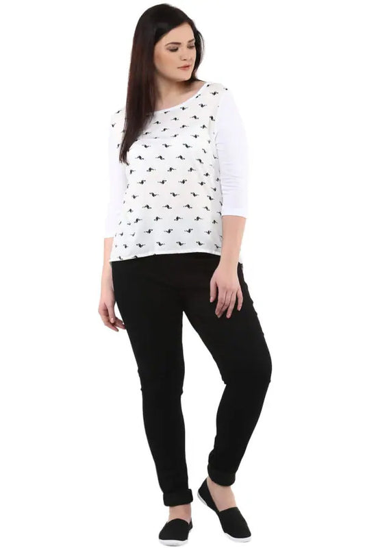 Plus Size Bird Printed High-Low Top