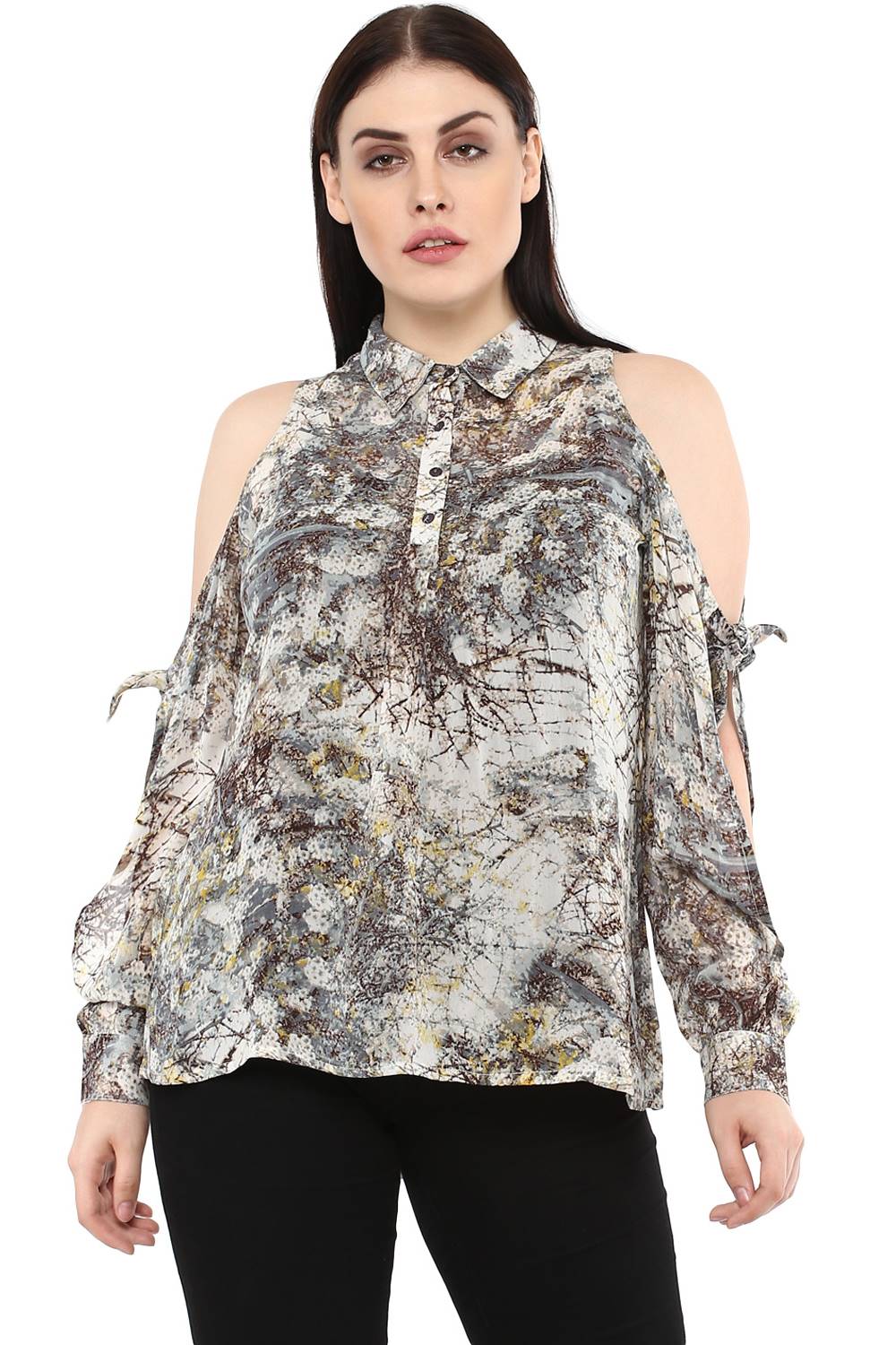 Marble Print Cold Shoulder Top