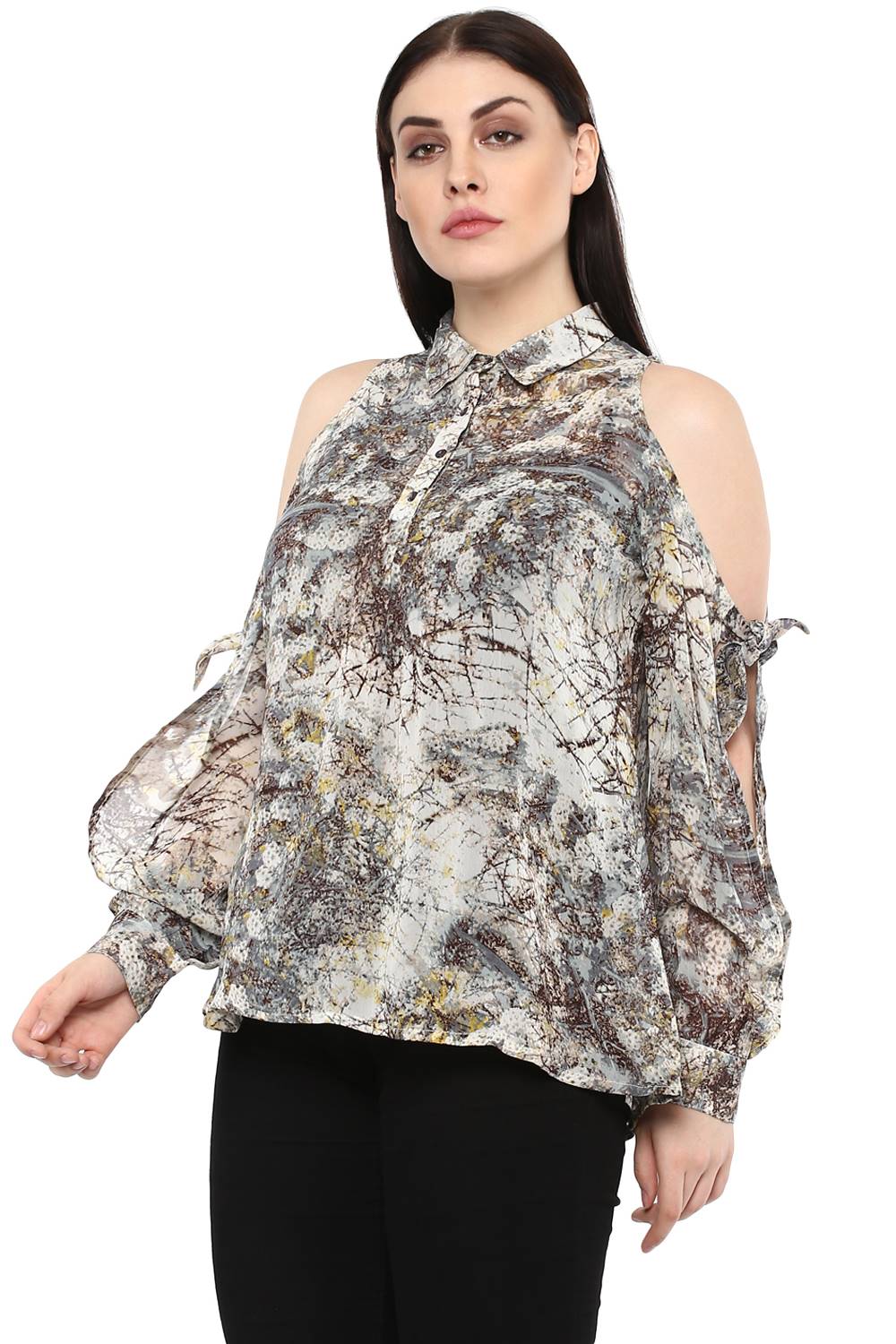 Marble Print Cold Shoulder Top