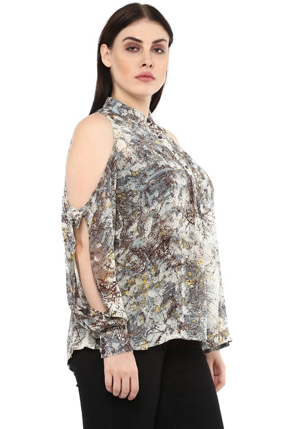 Marble Print Cold Shoulder Top