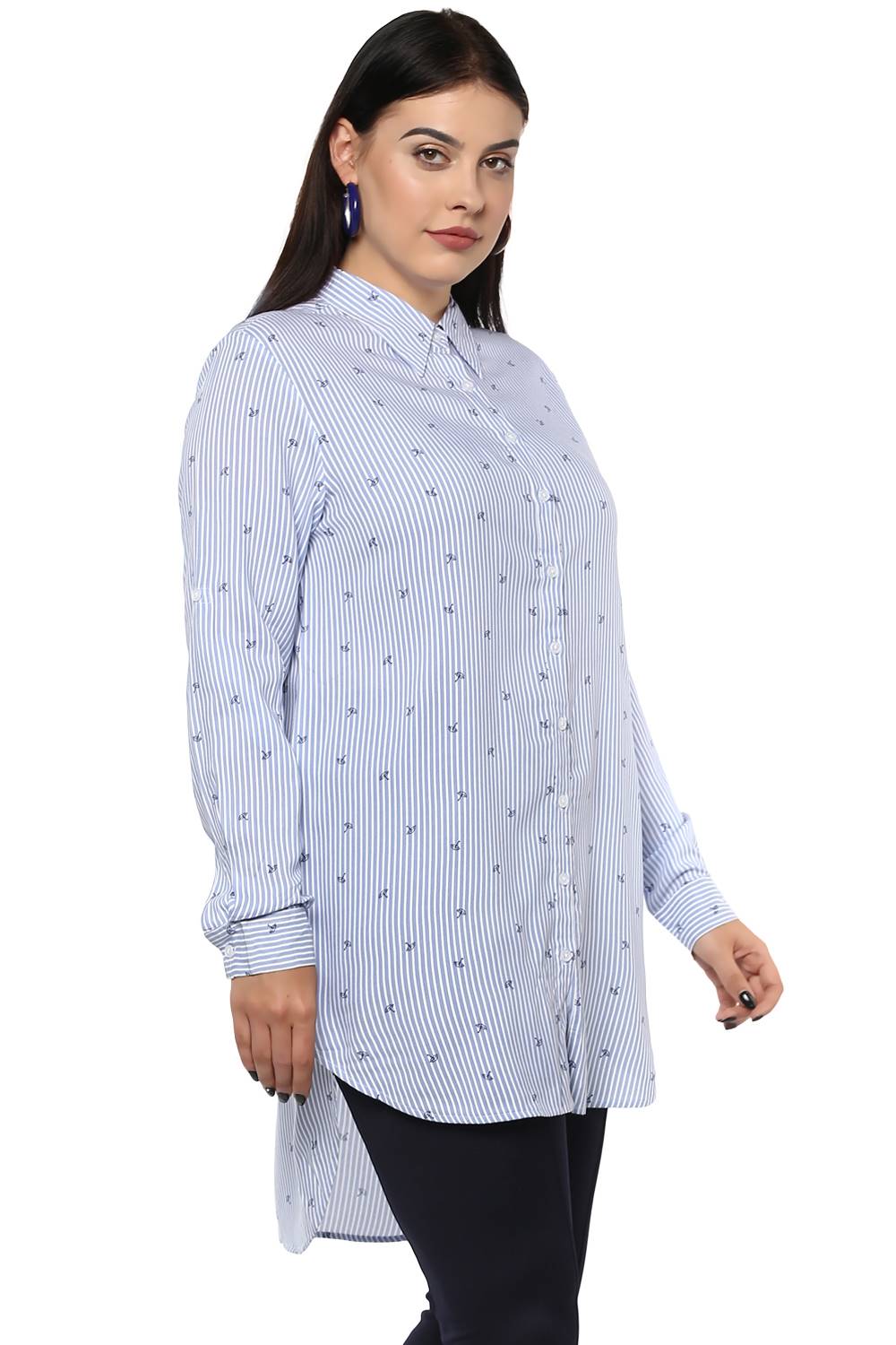 Plus Size Stripes Long Shirt-4