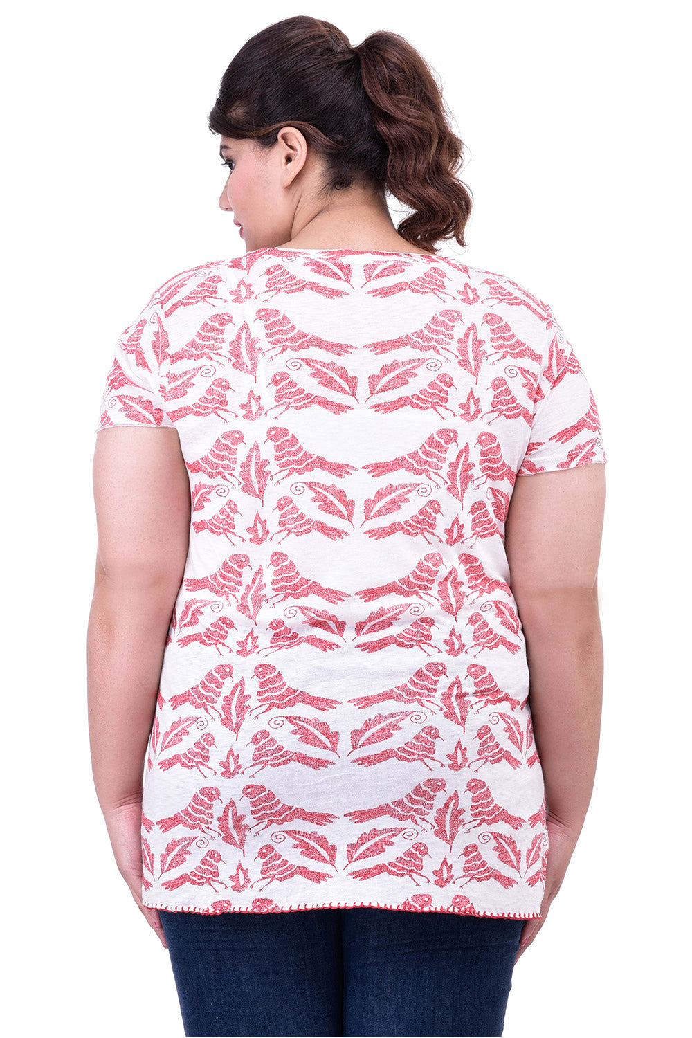 Red Bird Print T-Shirt