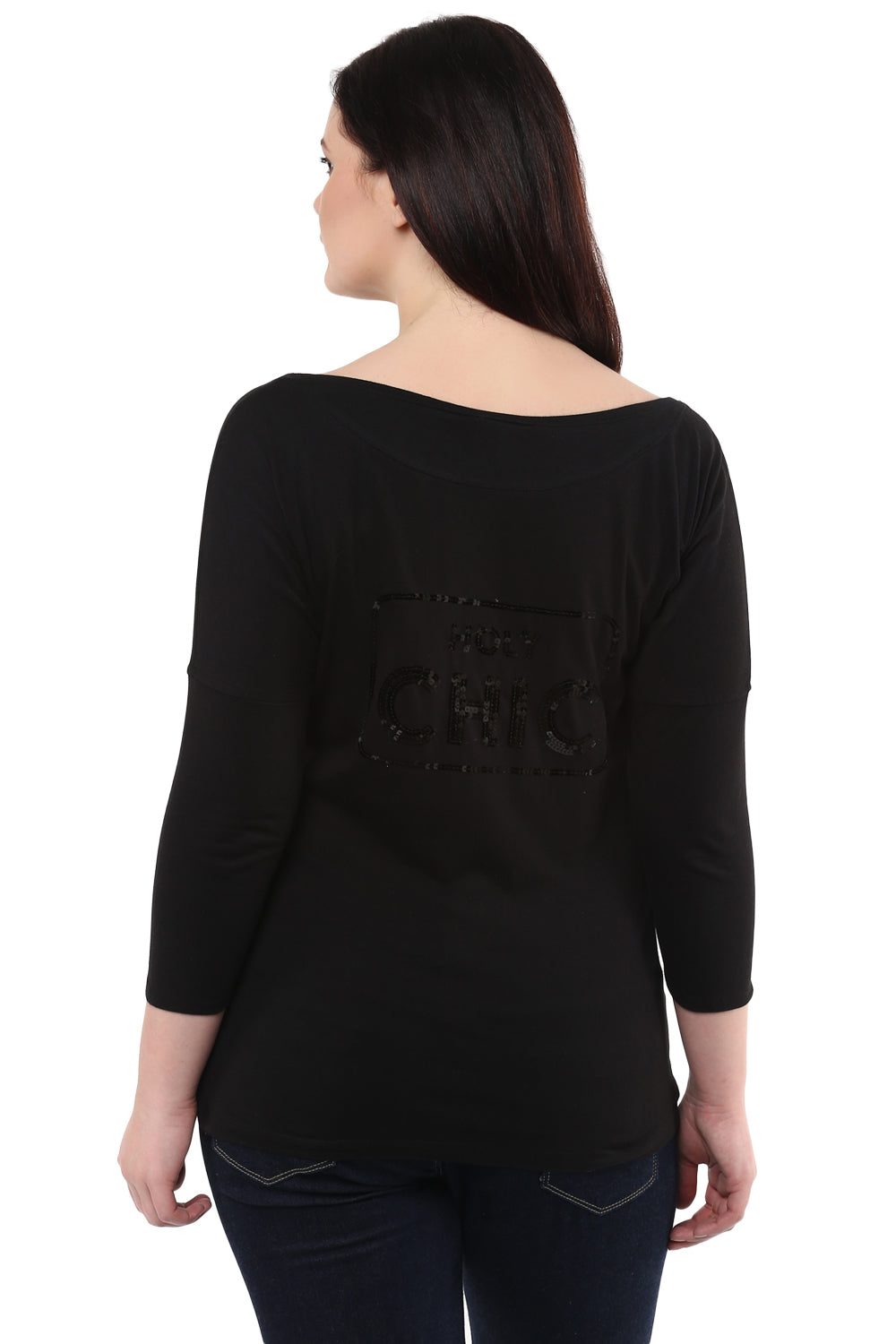 Black Drop Shoulder Sequined T-Shirt