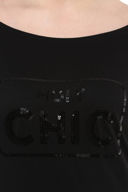 Black Drop Shoulder Sequined T-Shirt